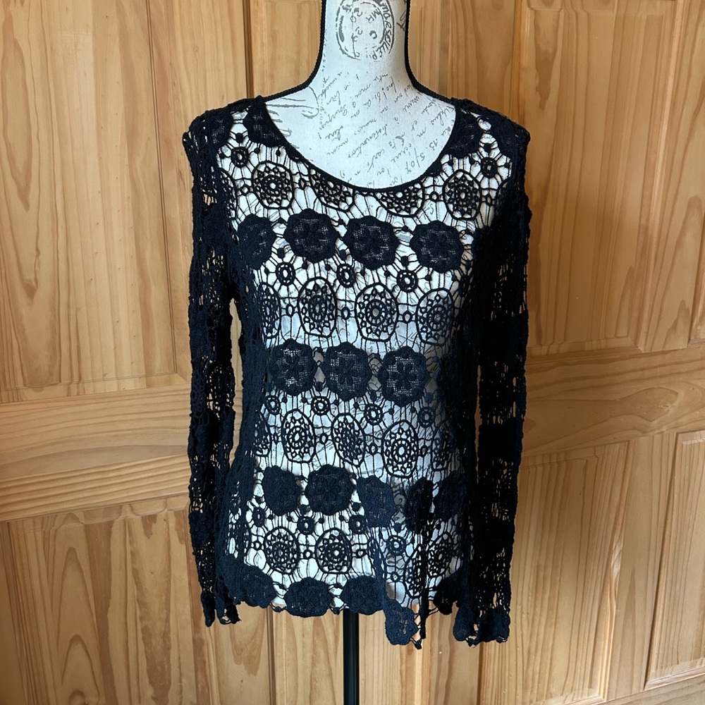 Acemi Black Crochet Long Sleeve Blouse